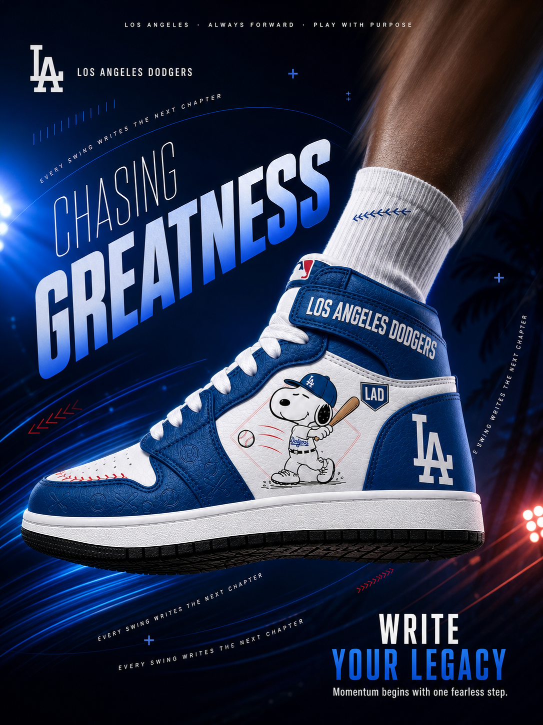 Los Angeles Dodgers Snoopy Baseball Fan 3-Piece Set – Hoodie — Sweatpants & High-Top Sneakers - Custom Fan Apparel Image 5