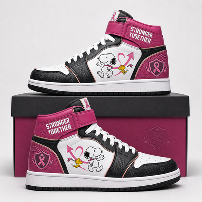 Snoopy - Stronger Together - Breast Cancer Awareness High Top Sneakers