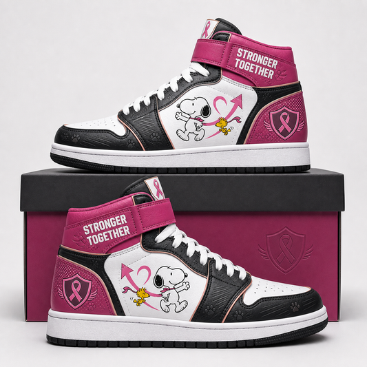 Snoopy - Stronger Together - Breast Cancer Awareness High Top Sneakers
