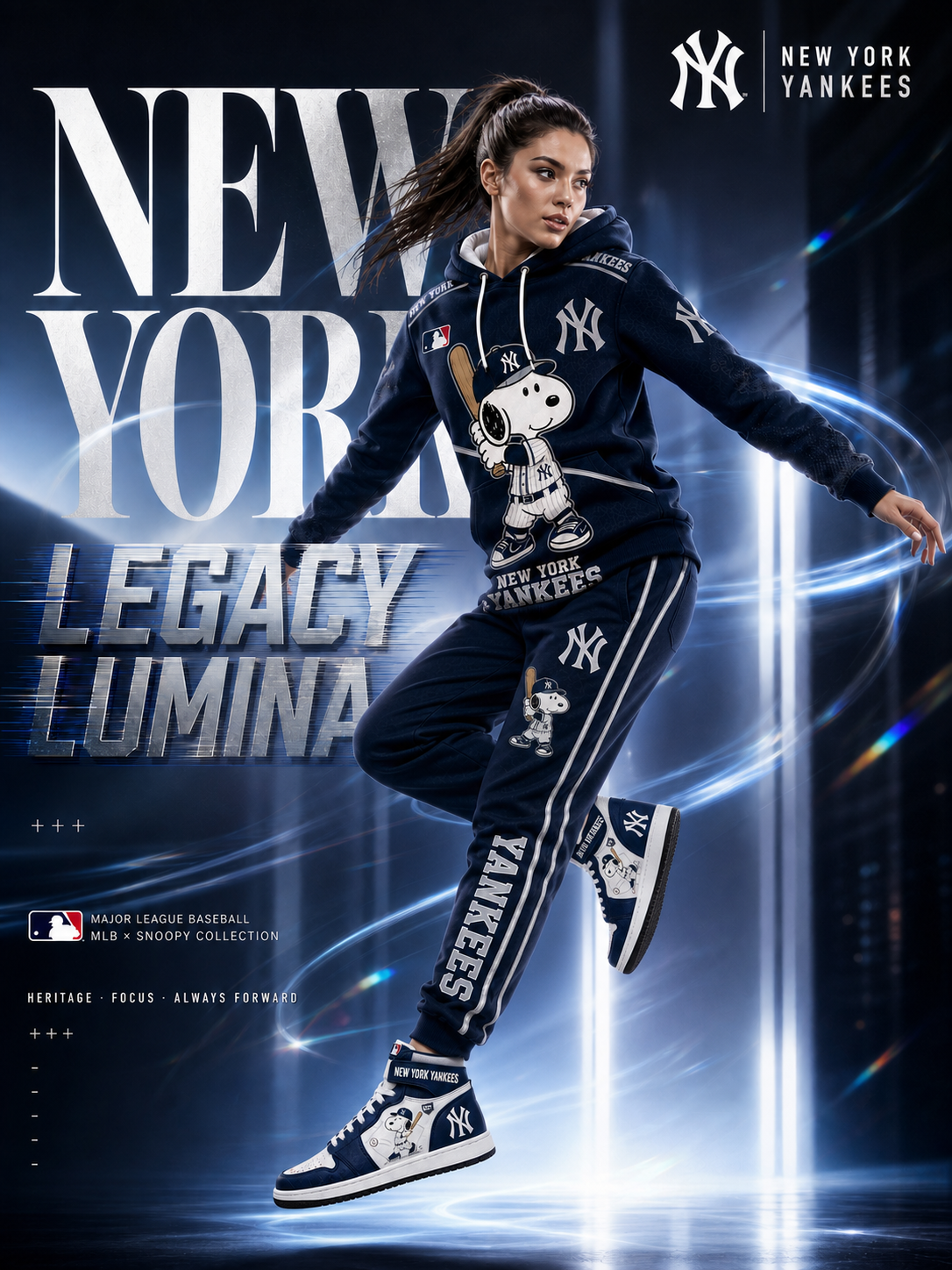 New York Yankees Snoopy Baseball Fan 3-Piece Set – Hoodie — Sweatpants & High-Top Sneakers - Custom Fan Apparel Image 2