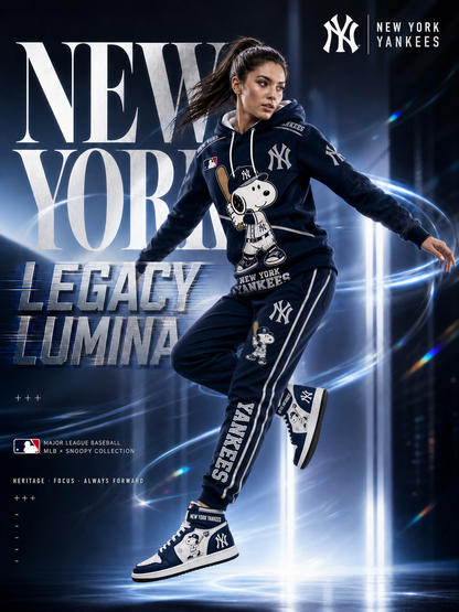 New York Yankees Snoopy Baseball Fan 3-Piece Set – Hoodie — Sweatpants & High-Top Sneakers - Custom Fan Apparel Image 2