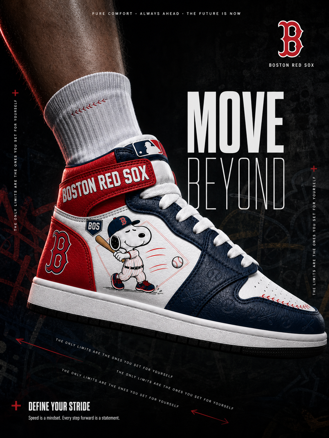 Boston Red Sox Snoopy Baseball Fan 3-Piece Set – Hoodie — Sweatpants & High-Top Sneakers - Custom Fan Apparel Image 5