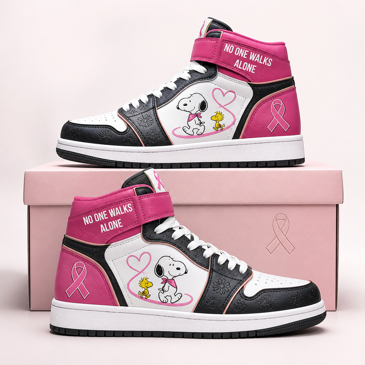 Snoopy - No One Walks Alone - Breast Cancer Awareness High Top Sneakers