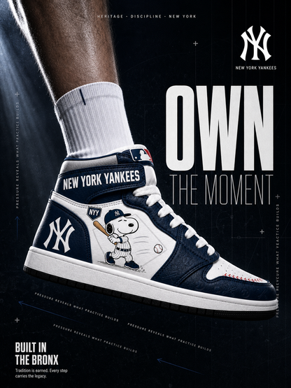 New York Yankees Snoopy Baseball Fan 3-Piece Set – Hoodie — Sweatpants & High-Top Sneakers - Custom Fan Apparel Image 4