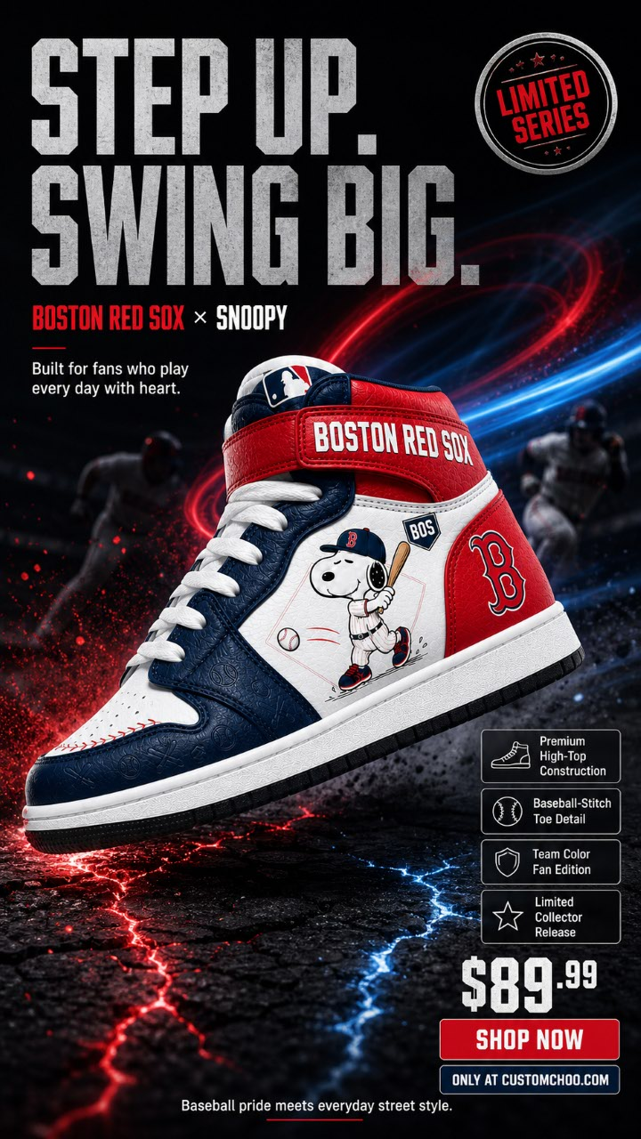 Boston Red Sox Snoopy Baseball Fan 3-Piece Set – Hoodie — Sweatpants & High-Top Sneakers - Custom Fan Apparel Image 4