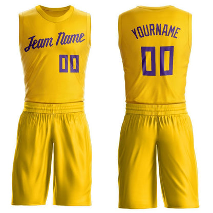 Custom Gold Purple Round Neck Basketball Uniform Jersey