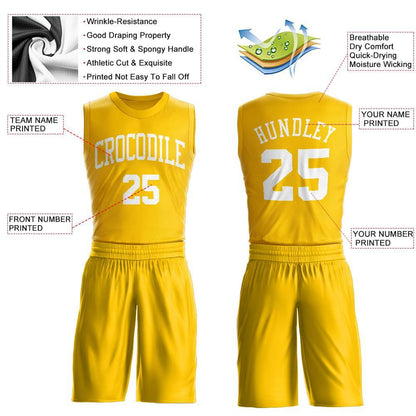 Custom Gold White Round Neck Basketball Uniform Jersey
