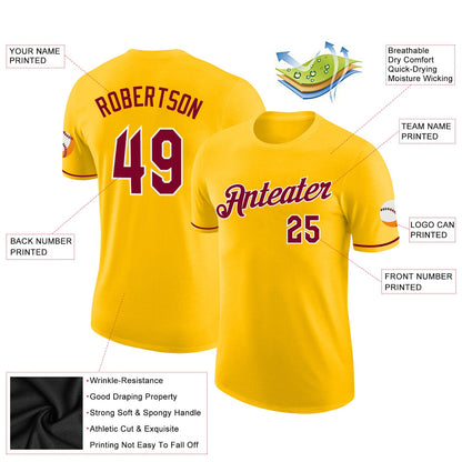 Custom Gold Maroon-White Performance T-Shirt