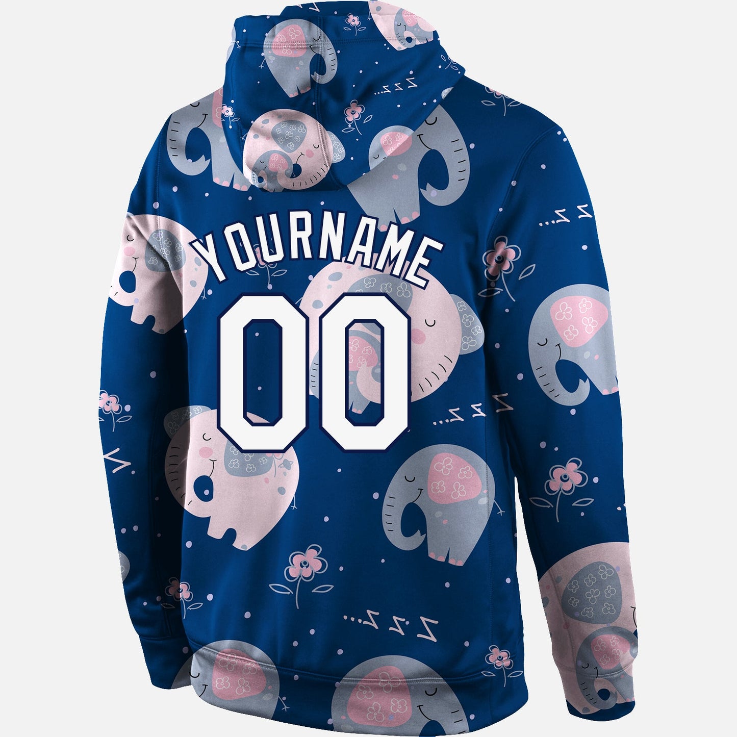 Custom Stitched Graffiti Pattern White-Navy 3D Elephant Sports Pullover Sweatshirt Hoodie