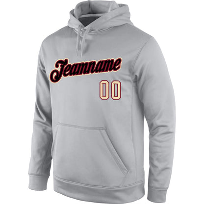 Custom Stitched Gray Black-Crimson Sports Pullover Sweatshirt Hoodie