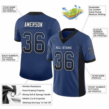 Custom Royal Black-White Drift Fashion Football Jersey