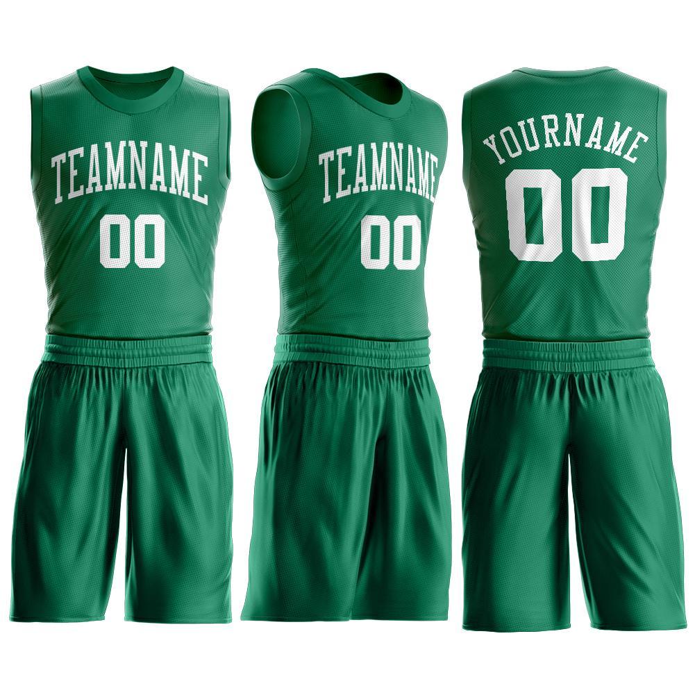 Custom Kelly Green White Round Neck Basketball Uniform Jersey