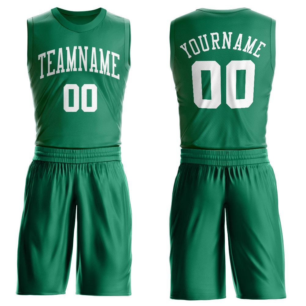 Custom Kelly Green White Round Neck Basketball Uniform Jersey