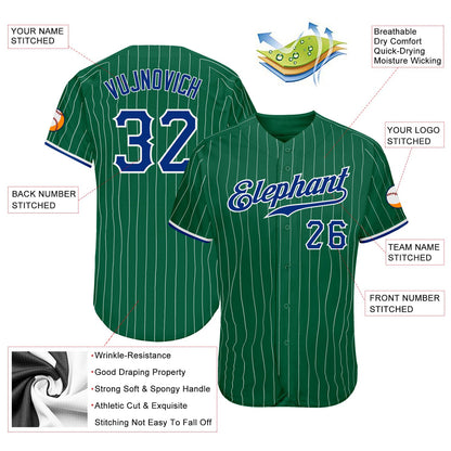 Custom Kelly Green White Pinstripe Royal-White Authentic Baseball Jersey