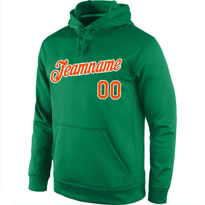 Custom Stitched Kelly Green Orange-White Sports Pullover Sweatshirt Hoodie