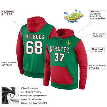 Custom Stitched Kelly Green White-Red Sports Pullover Sweatshirt Hoodie