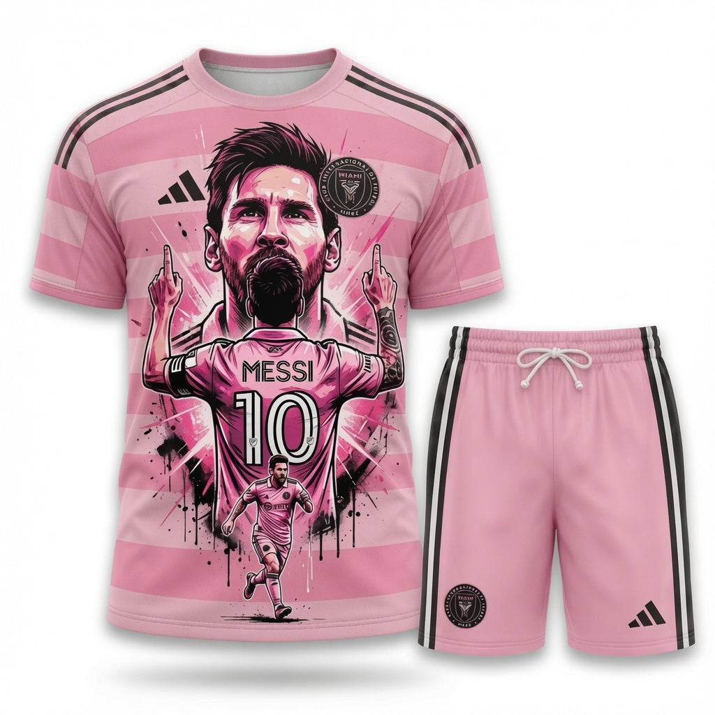 Special Edition Football Legend T-Shirt + Shorts Set, Pink Soccer Fan Outfit