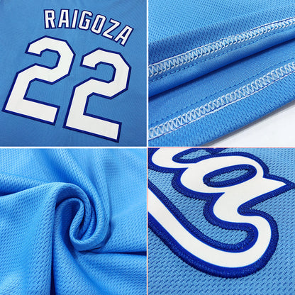Custom Light Blue White-Red Authentic Throwback Rib-Knit Baseball Jersey Shirt