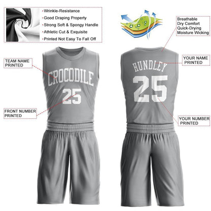Custom Gray White Round Neck Basketball Uniform Jersey