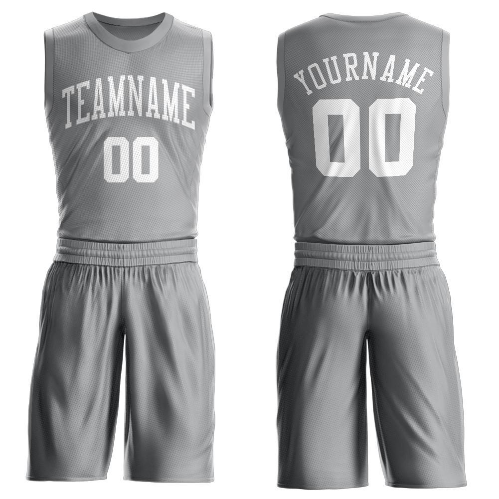 Custom Gray White Round Neck Basketball Uniform Jersey