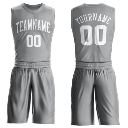 Custom Gray White Round Neck Basketball Uniform Jersey