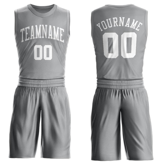 Custom Gray White Round Neck Basketball Uniform Jersey