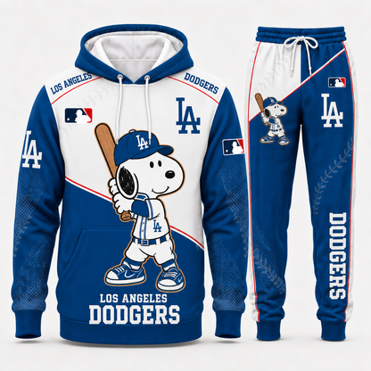 Los Angeles Dodgers Snoopy Baseball Fan 3-Piece Set – Hoodie — Sweatpants & High-Top Sneakers - Custom Fan Apparel Image 6