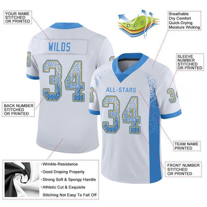 Custom White Powder Blue-Gold Drift Fashion Football Jersey