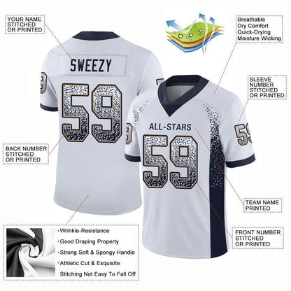 Custom White Navy-Old Gold Drift Fashion Football Jersey