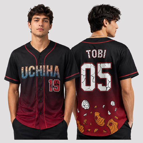 Custom Red Black Anime Baseball Jersey, Ninja Clan Inspired Personalized Shirt