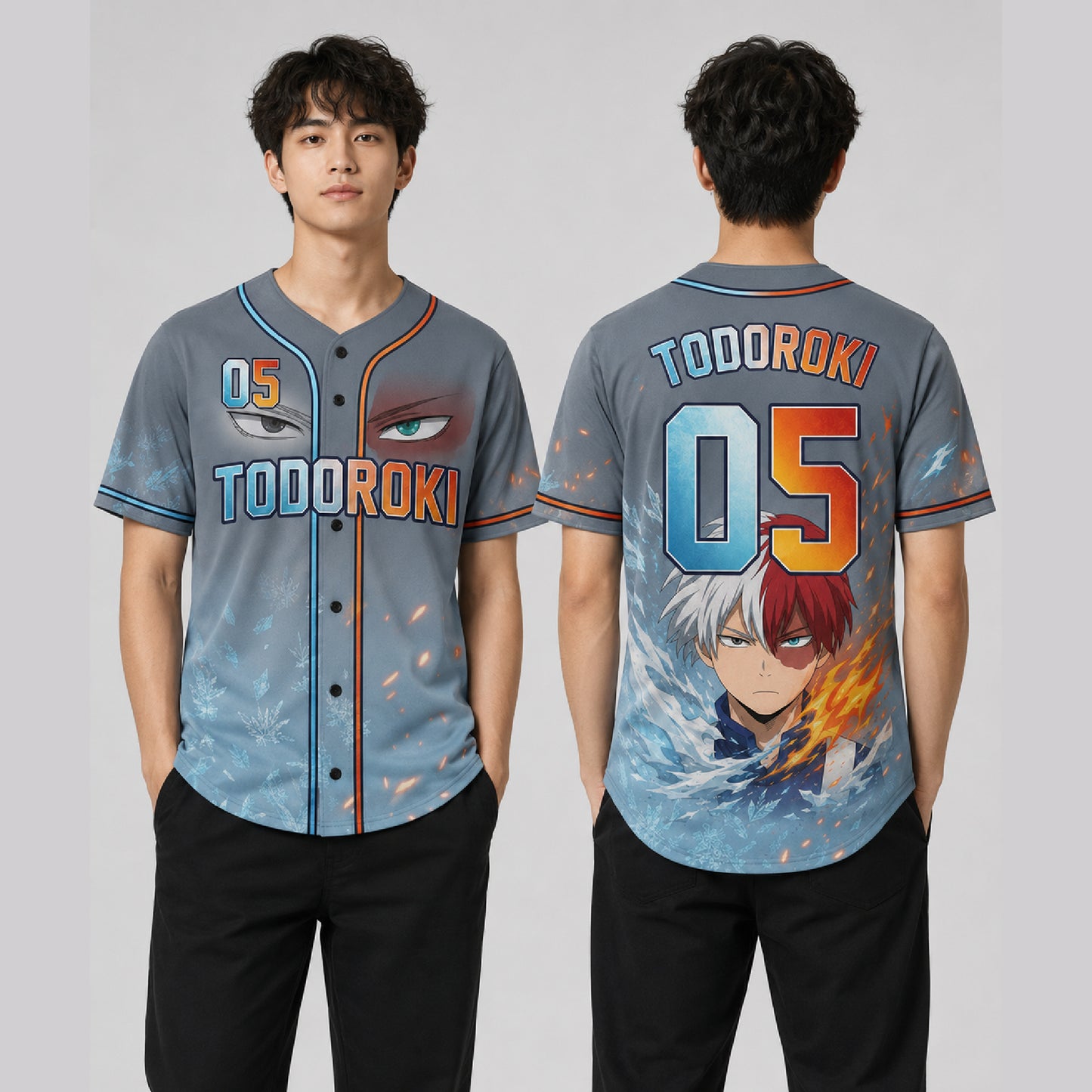 Custom Element Power Baseball Jersey, Fire Ice Anime Hero Inspired Shirt
