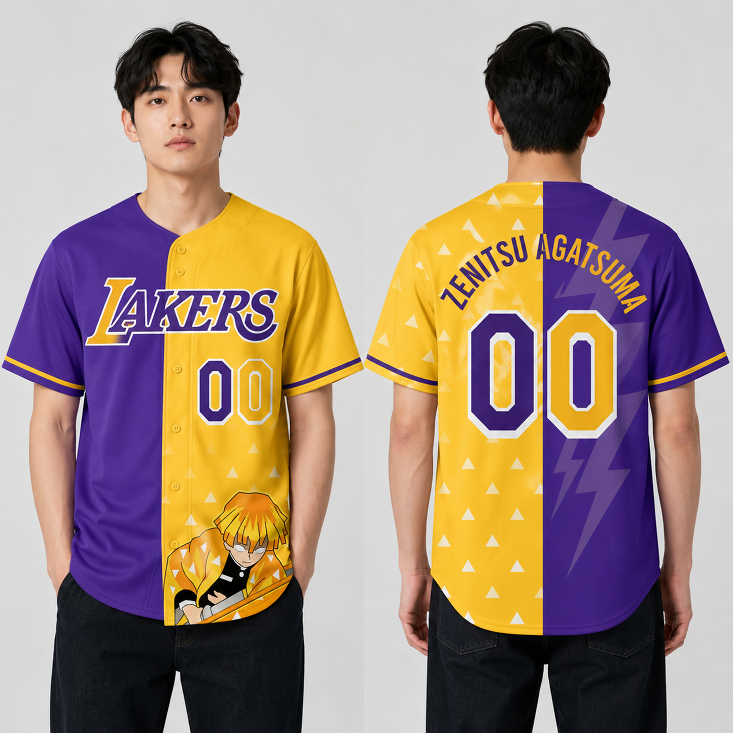 Purple Gold Thunder Fan Jersey, Zenitsu Inspired Baseball Shirt