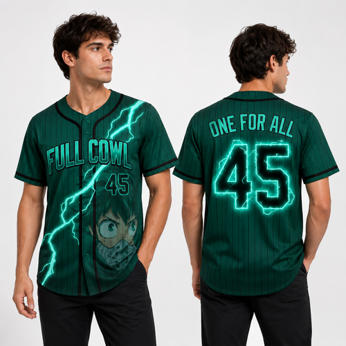 Custom Green Lightning Anime Baseball Jersey, Hero Academy Inspired Full Cowl Fan Shirt