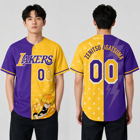 Purple Gold Thunder Fan Jersey, Lightning Anime Character Inspired Baseball Shirt