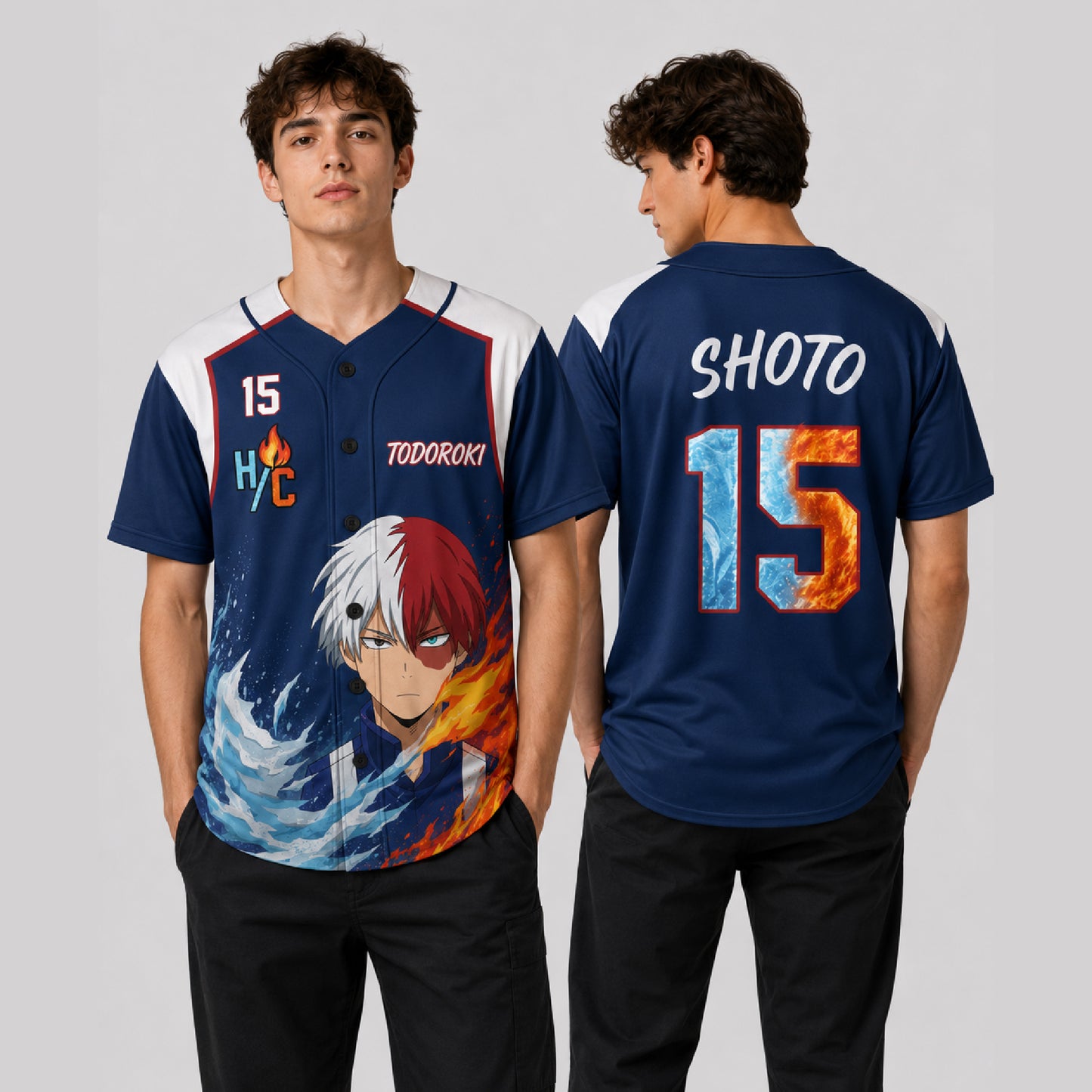 Personalized Ice Flame Baseball Jersey, Custom Name Number Anime Fan Shirt
