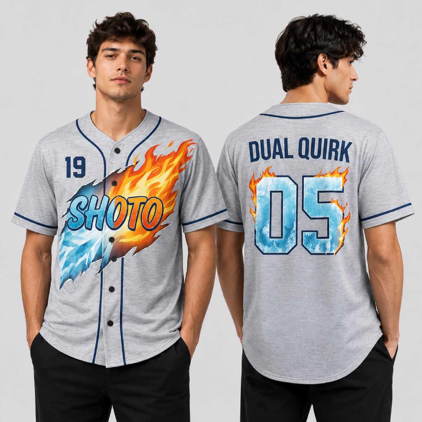 Custom Fire Ice Anime Baseball Jersey, Personalized Name Number Dual Power Hero Shirt
