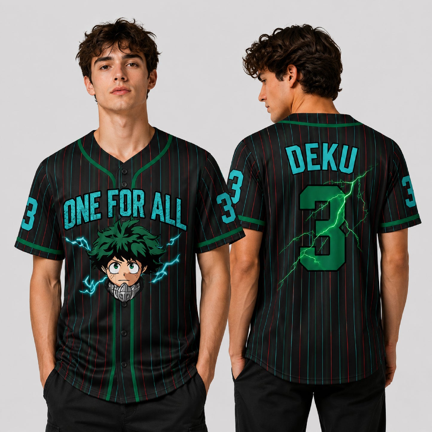 Custom Green Hero Baseball Jersey, Anime Academy Inspired Personalized Shirt