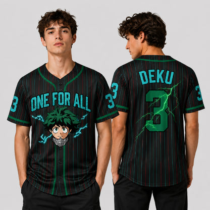 Custom Green Hero Baseball Jersey, Anime Academy Inspired Personalized Shirt