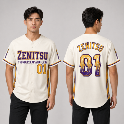 Anime Thunderclap Baseball Jersey, Purple Gold Basketball Inspired Shirt