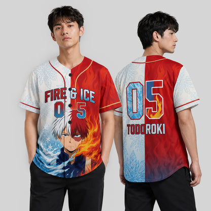 Custom Half Fire Half Ice Baseball Jersey, Personalized Anime Inspired Shirt