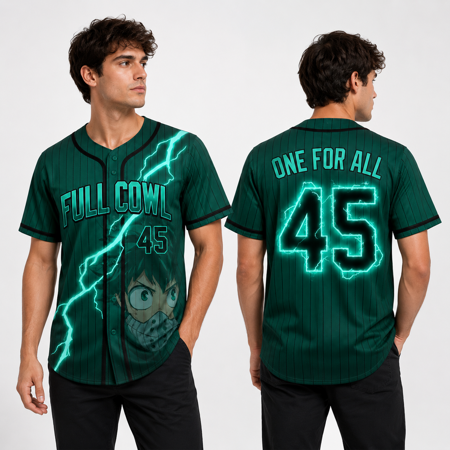 Custom Green Lightning Anime Baseball Jersey, Hero Academy Inspired Full Cowl Fan Shirt