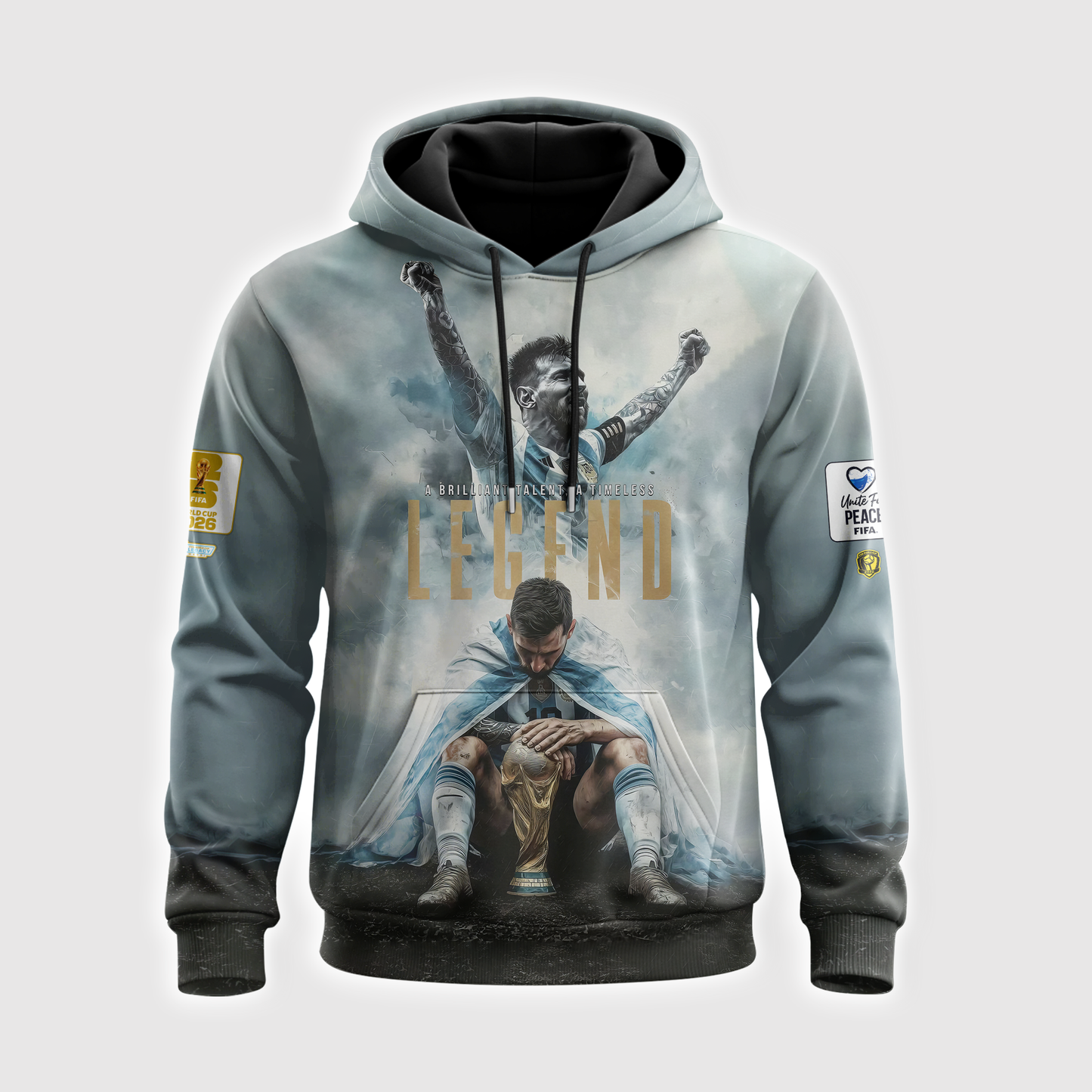 Argentina Legend Soccer Graphic Hoodie, World Champion Football Sweatshirt, Light Blue Fan T-Shirt, Zip Hoodie Gift
