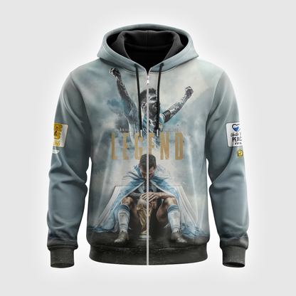 Argentina Legend Soccer Graphic Hoodie, World Champion Football Sweatshirt, Light Blue Fan T-Shirt, Zip Hoodie Gift