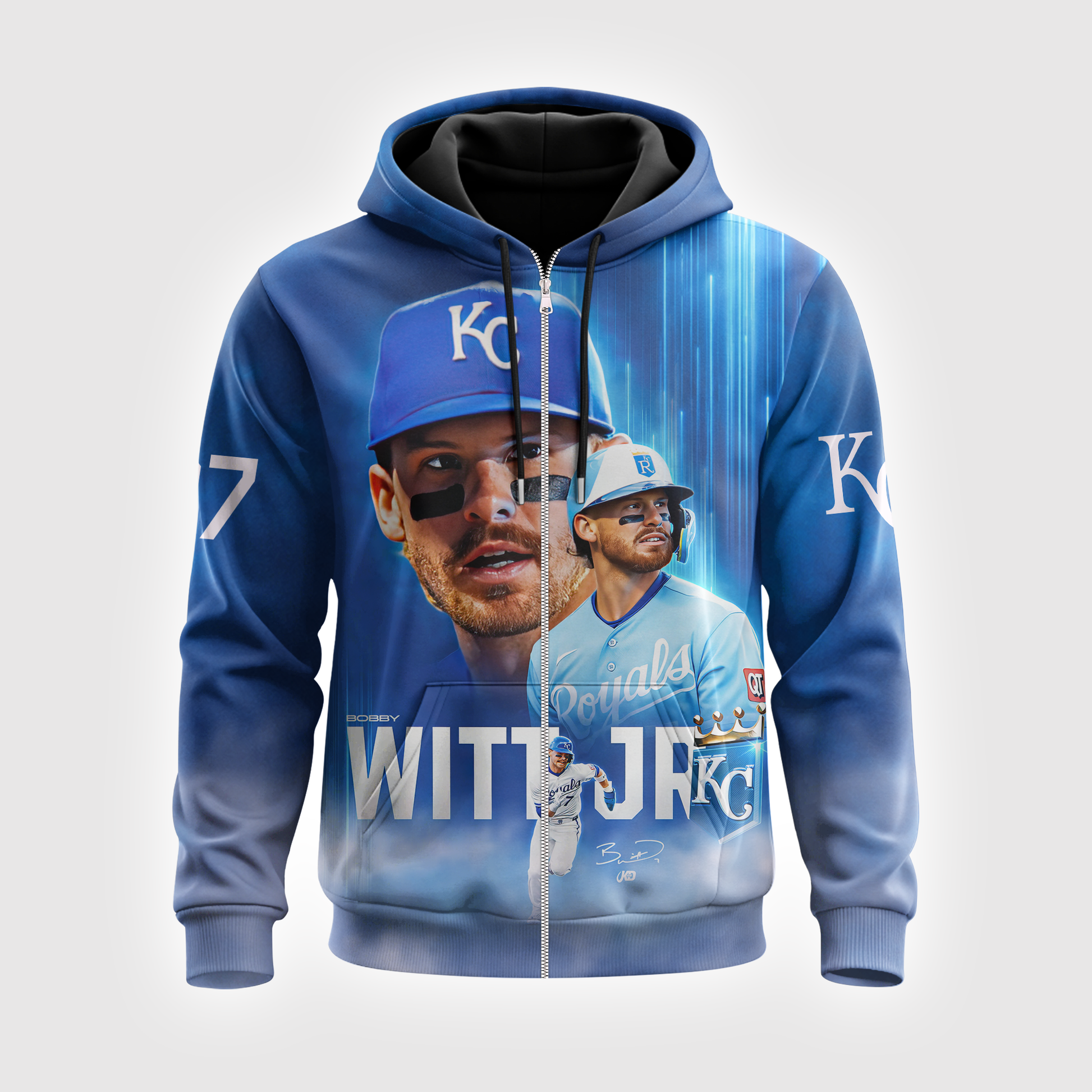 Bobby Witt Jr No. 7 Kansas City Baseball Fan Shirt — Hoodie — Sweatshirt & Zip Hoodie | KC Royals In - Custom Fan Apparel Image 1