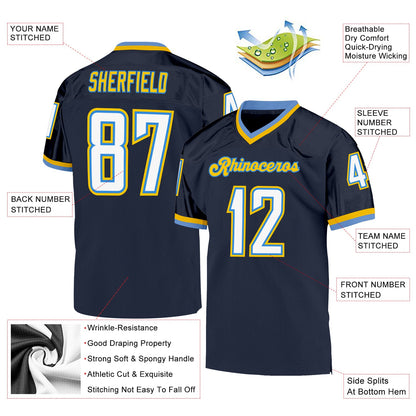 Custom Navy White-Powder Blue Mesh Authentic Throwback Football Jersey