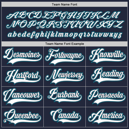 Custom Navy White-Teal Hockey Jersey