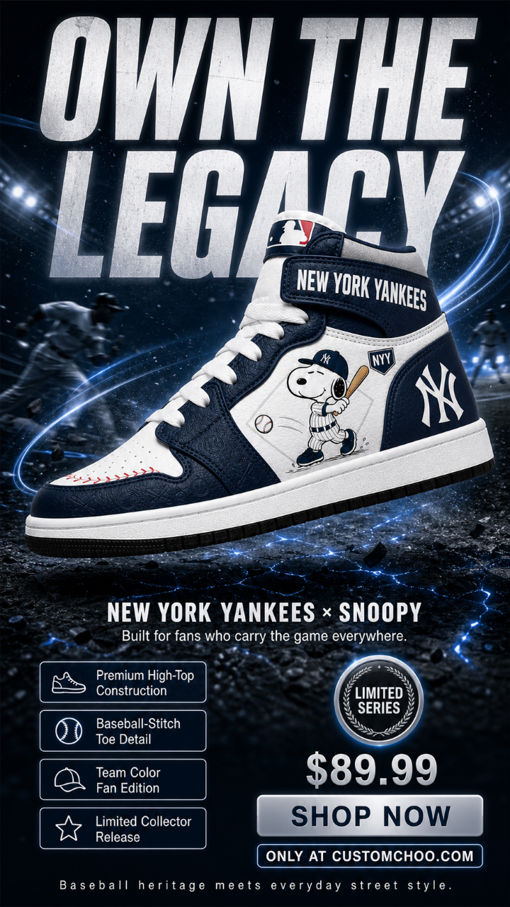 New York Yankees Snoopy Baseball Fan 3-Piece Set – Hoodie — Sweatpants & High-Top Sneakers - Custom Fan Apparel Image 5
