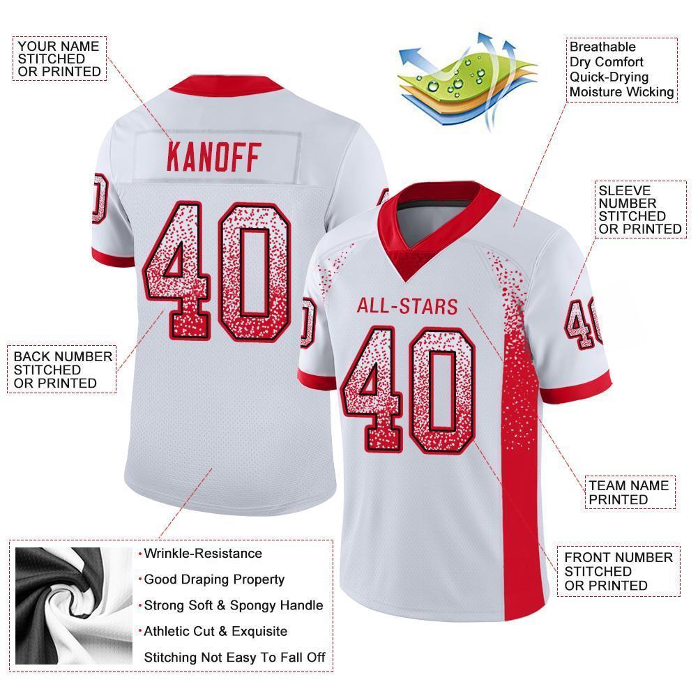 Custom White Scarlet-Navy Drift Fashion Football Jersey
