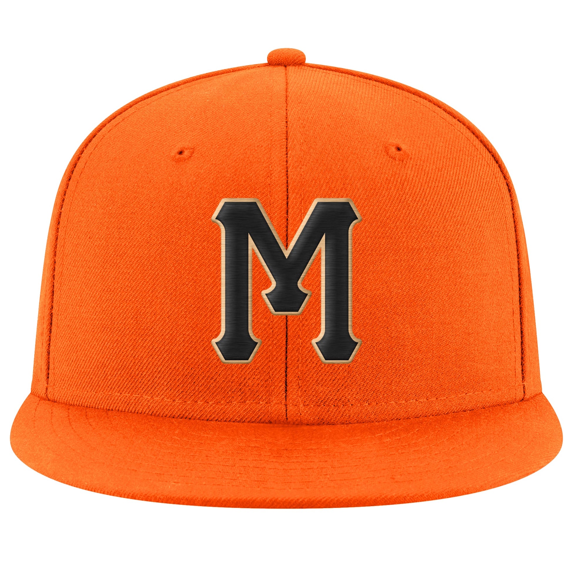 Custom Orange Black-Old Gold Stitched Adjustable Snapback Hat