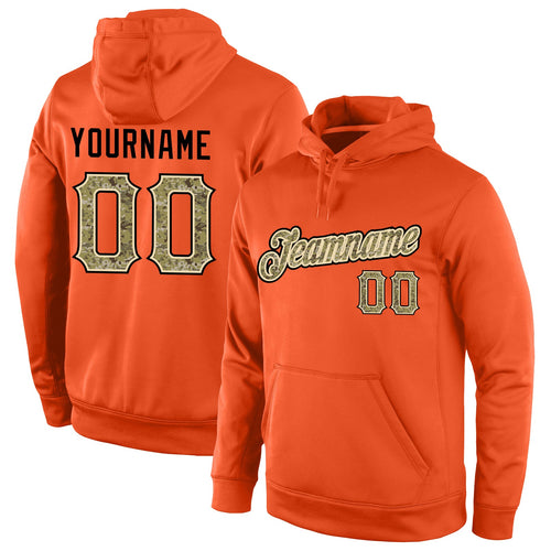 Custom Stitched Orange Camo-Cream Sports Pullover Sweatshirt Hoodie